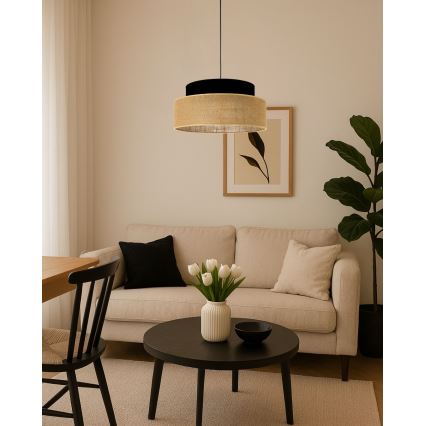 Żyrandol na lince BOHO 1xE27/60W/230V śr. 40 cm czarny/beżowy