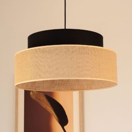 Żyrandol na lince BOHO 1xE27/60W/230V śr. 40 cm czarny/beżowy