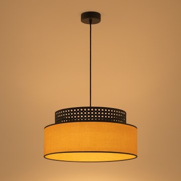 Żyrandol na lince BOHO 1xE27/60W/230V śr. 40 cm czarny/rattan