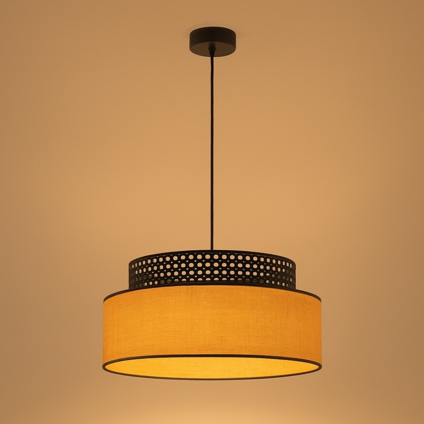 Żyrandol na lince BOHO 1xE27/60W/230V śr. 40 cm czarny/rattan