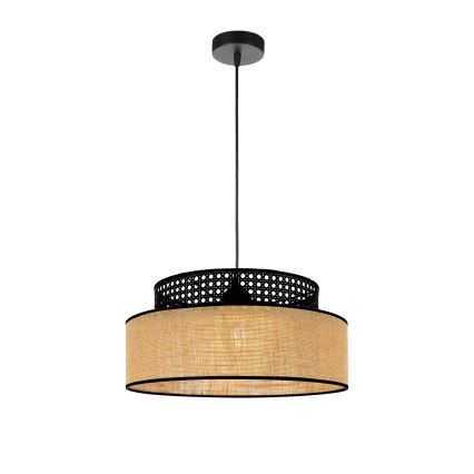 Żyrandol na lince BOHO 1xE27/60W/230V śr. 40 cm czarny/rattan