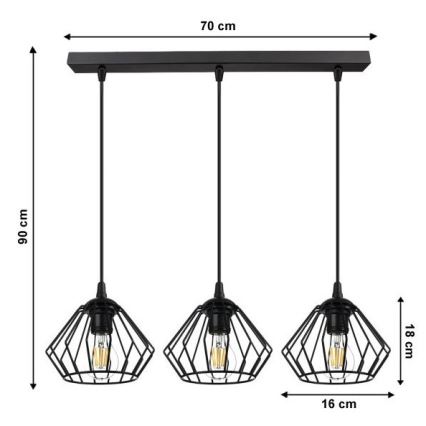 Żyrandol na lince CEED 3xE27/60W/230V czarny