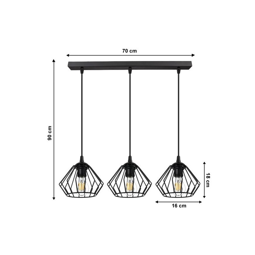 Żyrandol na lince CEED 3xE27/60W/230V czarny