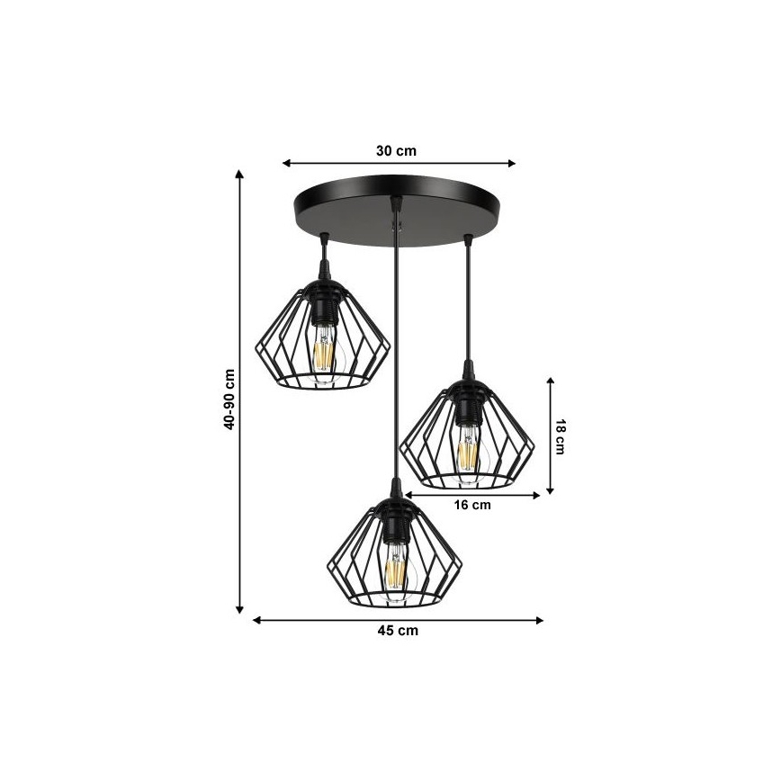 Żyrandol na lince CEED 3xE27/60W/230V czarny
