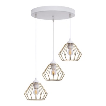Żyrandol na lince CEED GOLD 3xE27/60W/230V śr. 45 cm białe/złoty