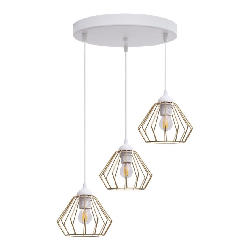 Żyrandol na lince CEED GOLD 3xE27/60W/230V śr. 45 cm białe/złoty