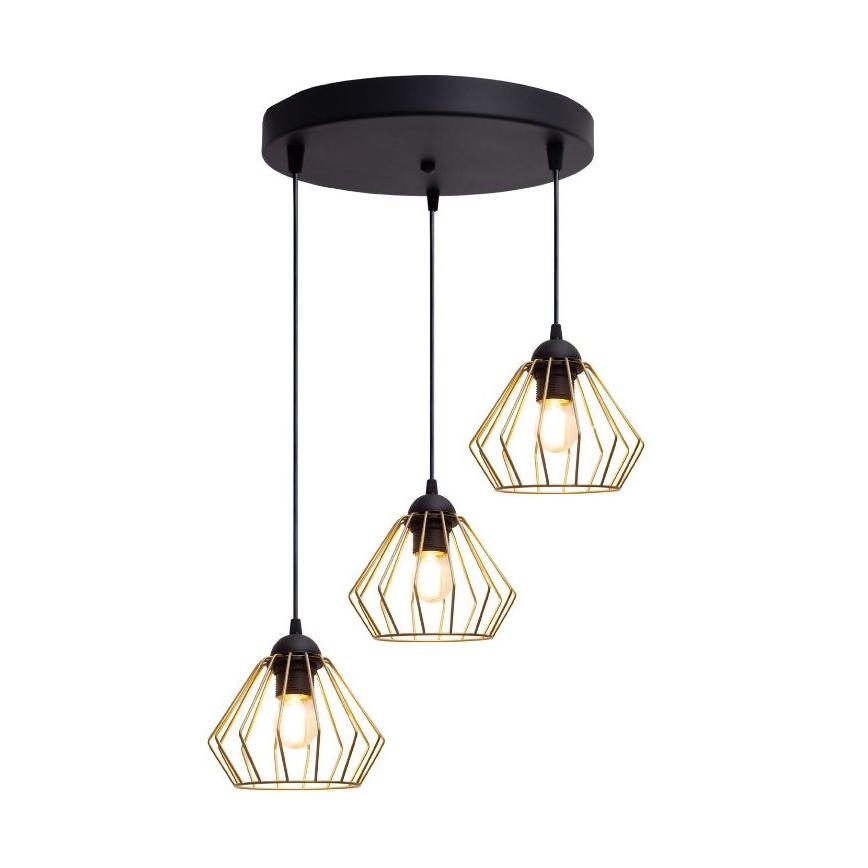 Żyrandol na lince CEED GOLD 3xE27/60W/230V śr. 45 cm czarny/złoty