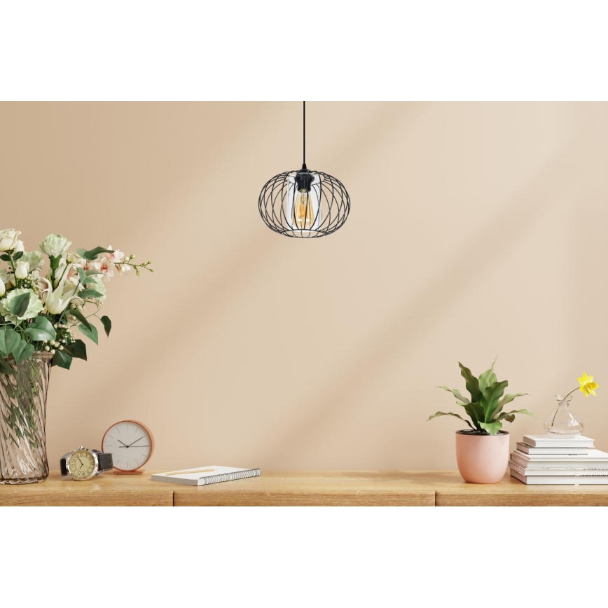 Żyrandol na lince CORRINI 1xE27/60W/230V śr. 25 cm czarny/przezroczysty