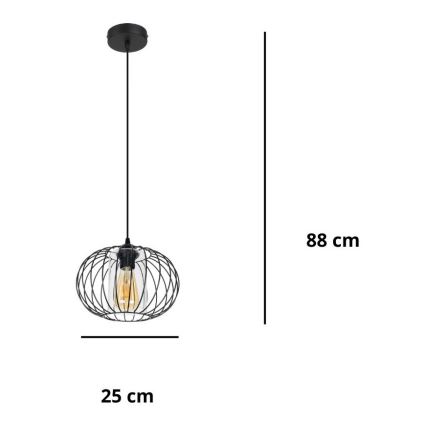 Żyrandol na lince CORRINI 1xE27/60W/230V śr. 25 cm czarny/przezroczysty