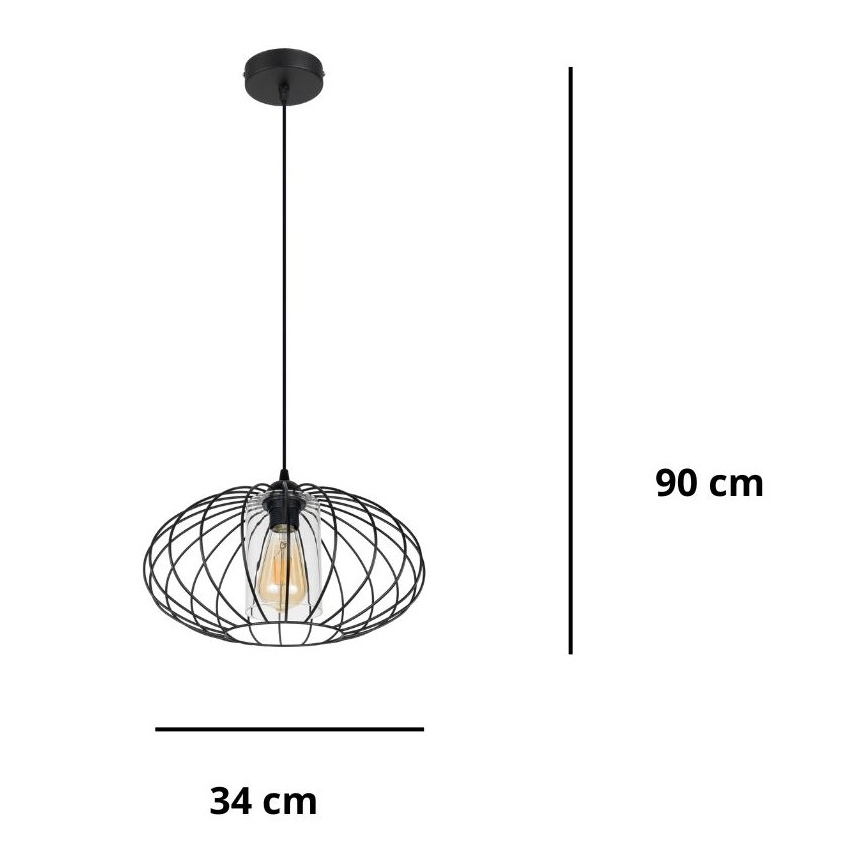 Żyrandol na lince CORRINI 1xE27/60W/230V śr. 34 cm czarny/przezroczysty