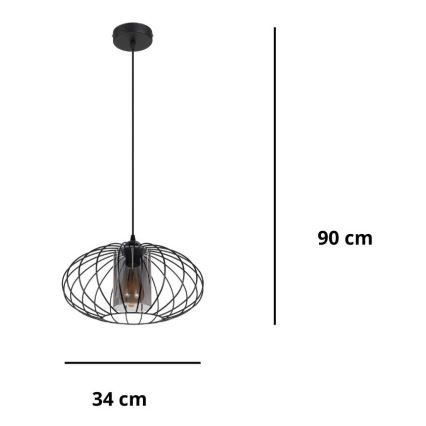Żyrandol na lince CORRINI 1xE27/60W/230V śr. 34 cm czarny/szary