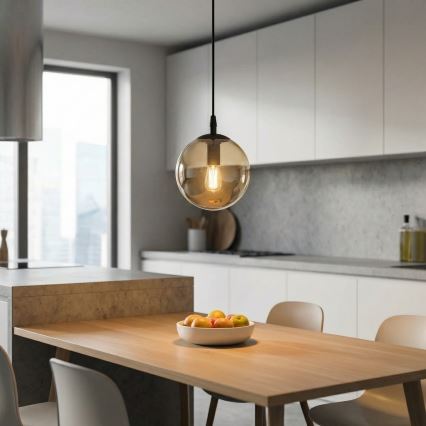 Żyrandol na lince COSMO 1xE14/10W/230V śr. 14 cm czarny/beżowy