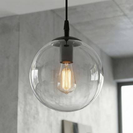Żyrandol na lince COSMO 1xE14/10W/230V śr. 14 cm czarny/przezroczysty