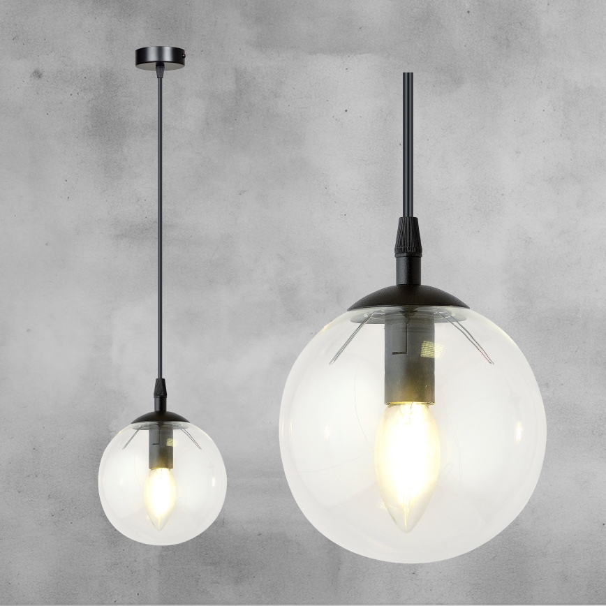 Żyrandol na lince COSMO 1xE14/10W/230V śr. 14 cm czarny/przezroczysty