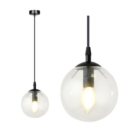 Żyrandol na lince COSMO 1xE14/10W/230V śr. 14 cm czarny/przezroczysty