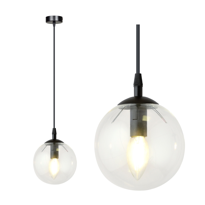 Żyrandol na lince COSMO 1xE14/10W/230V śr. 14 cm czarny/przezroczysty