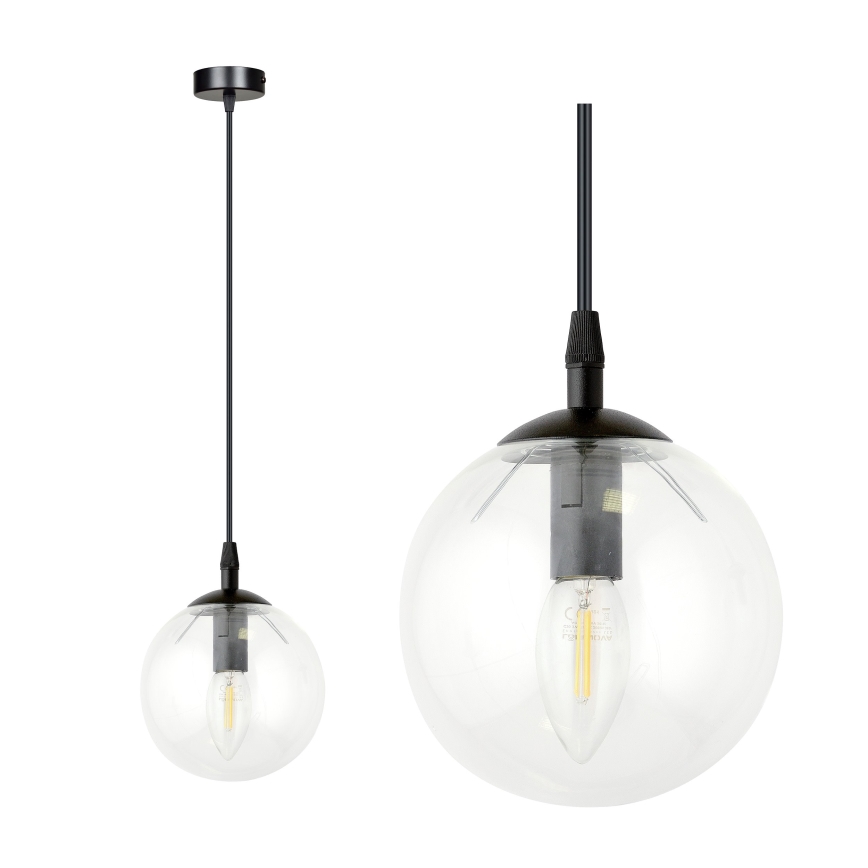 Żyrandol na lince COSMO 1xE14/10W/230V śr. 14 cm czarny/przezroczysty