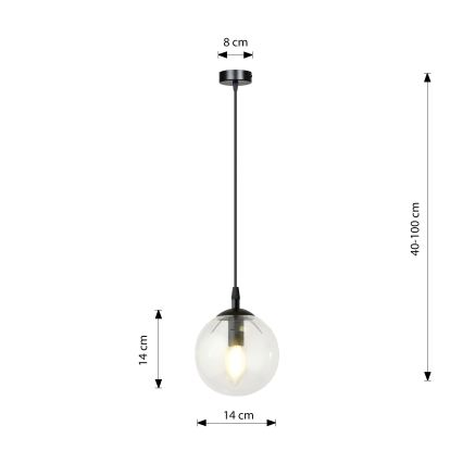 Żyrandol na lince COSMO 1xE14/10W/230V śr. 14 cm czarny/przezroczysty