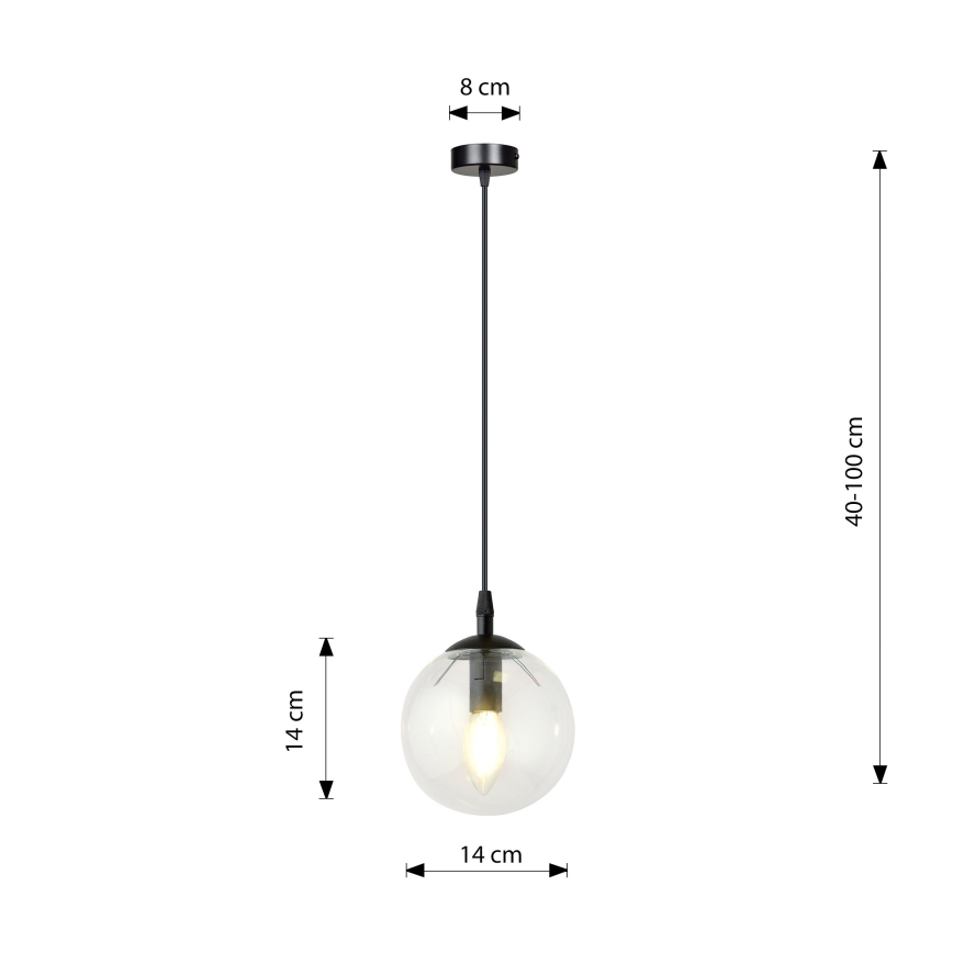 Żyrandol na lince COSMO 1xE14/10W/230V śr. 14 cm czarny/przezroczysty