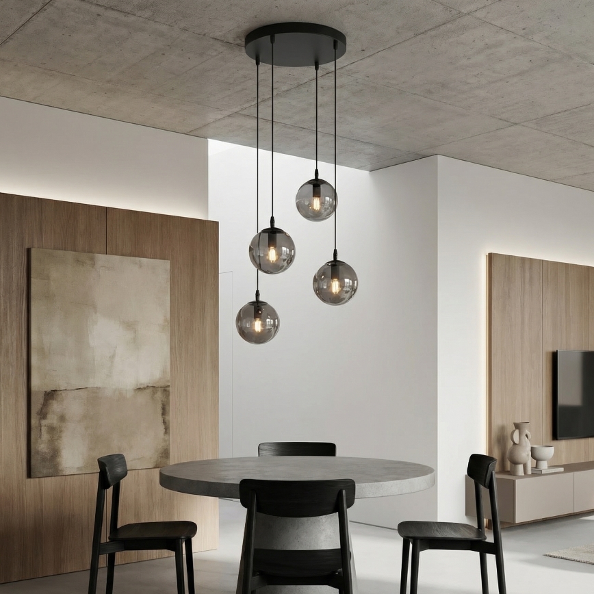 Żyrandol na lince COSMO 4xE14/10W/230V śr. 40 cm czarny/szary