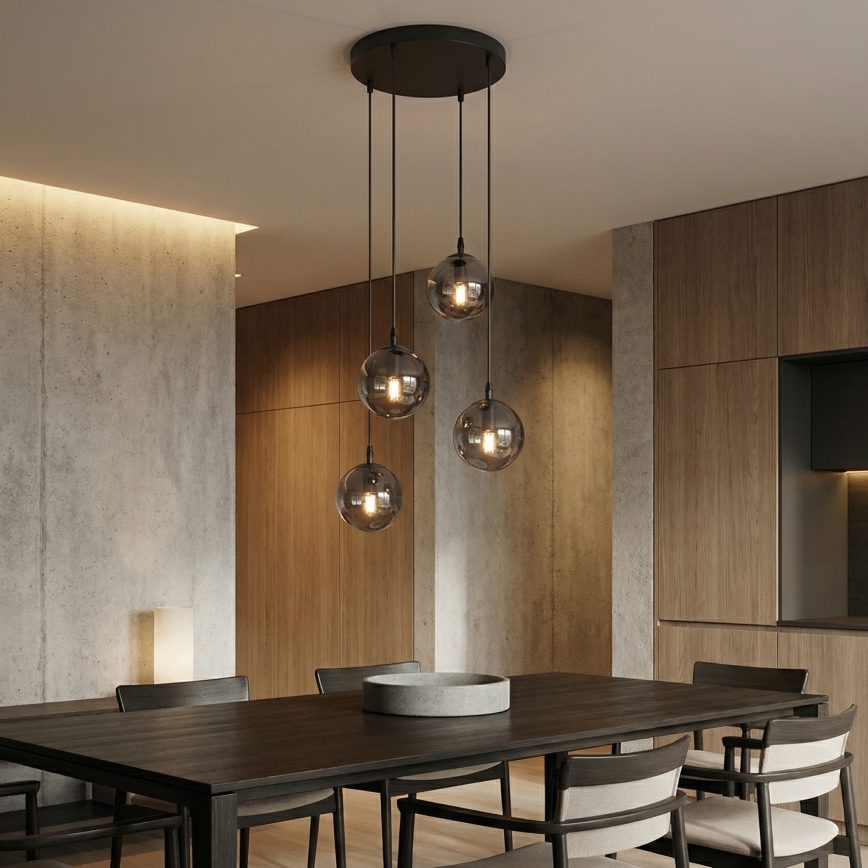 Żyrandol na lince COSMO 4xE14/10W/230V śr. 40 cm czarny/szary