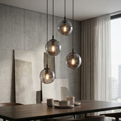 Żyrandol na lince COSMO 4xE14/10W/230V śr. 40 cm czarny/szary