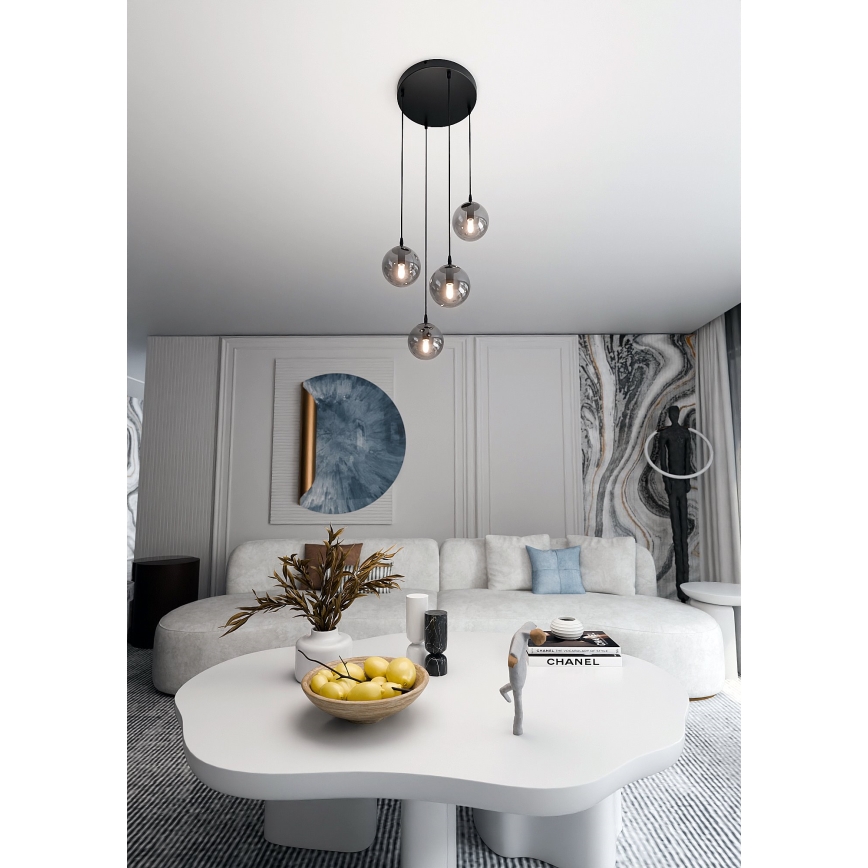 Żyrandol na lince COSMO 4xE14/10W/230V śr. 40 cm czarny/szary