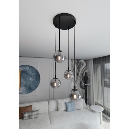 Żyrandol na lince COSMO 4xE14/10W/230V śr. 40 cm czarny/szary