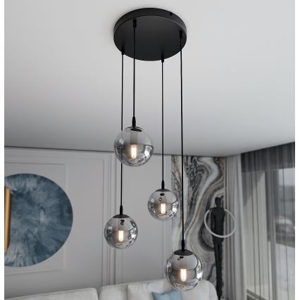 Żyrandol na lince COSMO 4xE14/10W/230V śr. 40 cm czarny/szary
