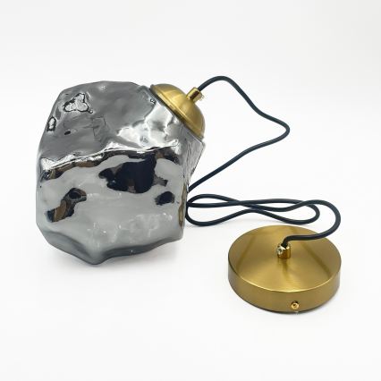 Žyrandol na lince CRISTAL 1xE14/15W/230V mosiądz/przydymiona czerń