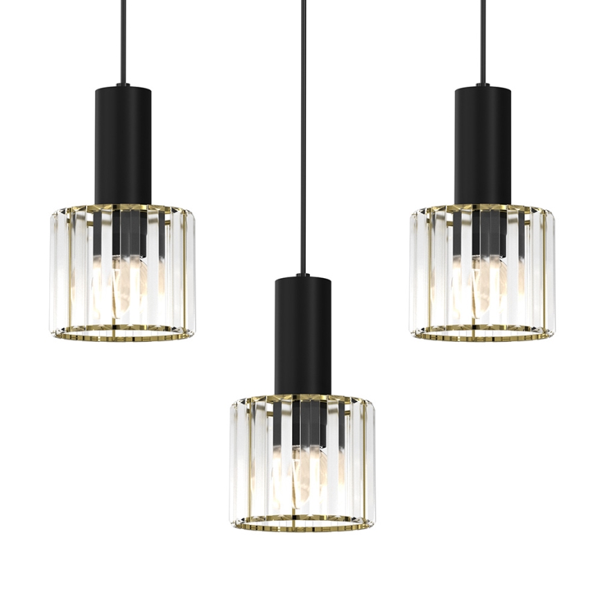 Żyrandol na lince CRISTAL 3xE27/60W/230V czarny