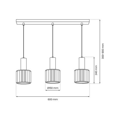 Żyrandol na lince CRISTAL 3xE27/60W/230V czarny