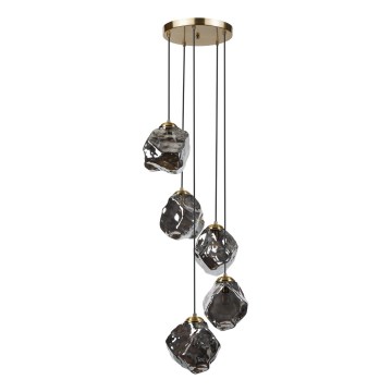 Żyrandol na lince CRISTAL 5xE14/15W/230V mosiądz/czarne dymione szkło
