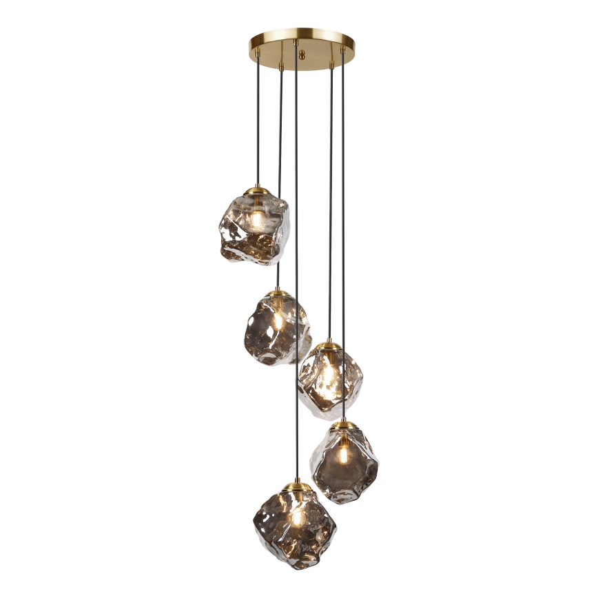 Żyrandol na lince CRISTAL 5xE14/15W/230V mosiądz/czarne dymione szkło