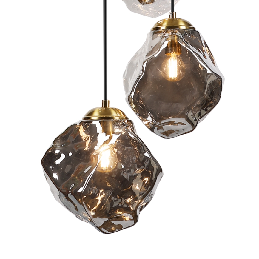 Żyrandol na lince CRISTAL 5xE14/15W/230V mosiądz/czarne dymione szkło