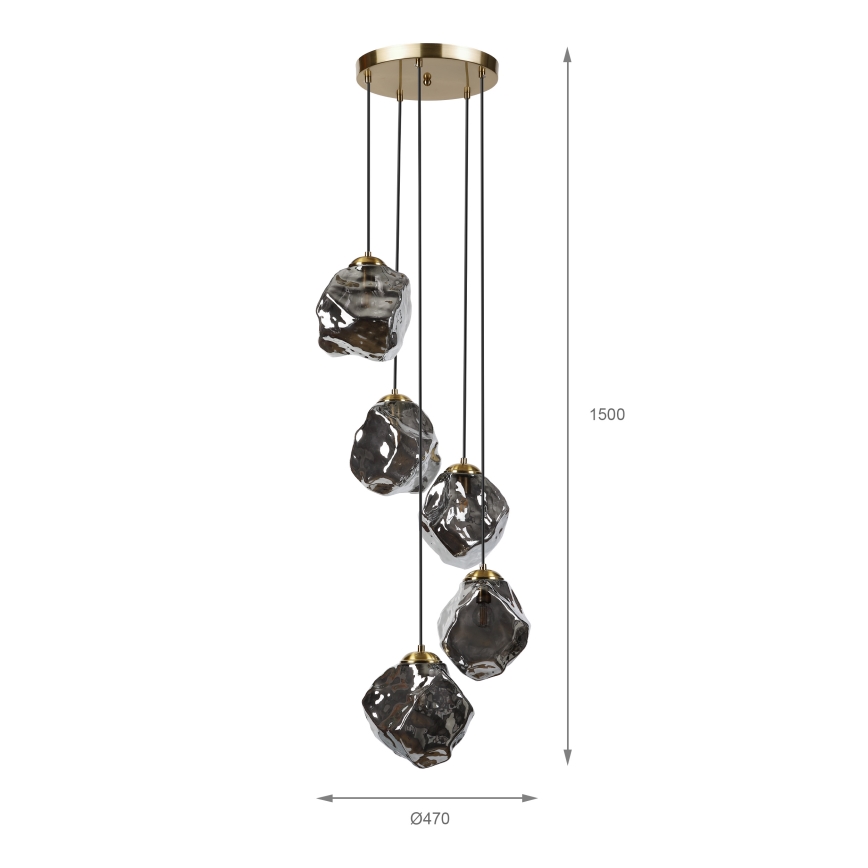 Żyrandol na lince CRISTAL 5xE14/15W/230V mosiądz/czarne dymione szkło