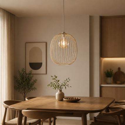 Żyrandol na lince DESTELLO 1xE27/15W/230V, śr. 33 cm, beżowy