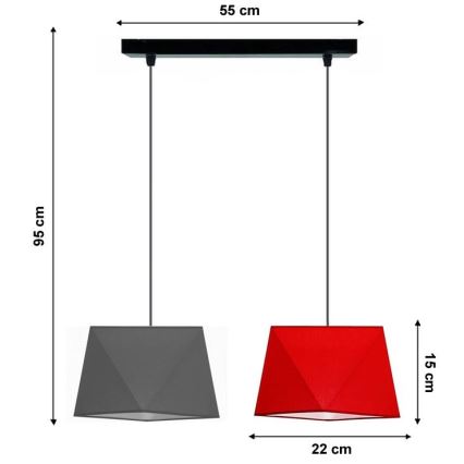 Żyrandol na lince DIAMENT 2xE27/60W/230V szaro-czerwony