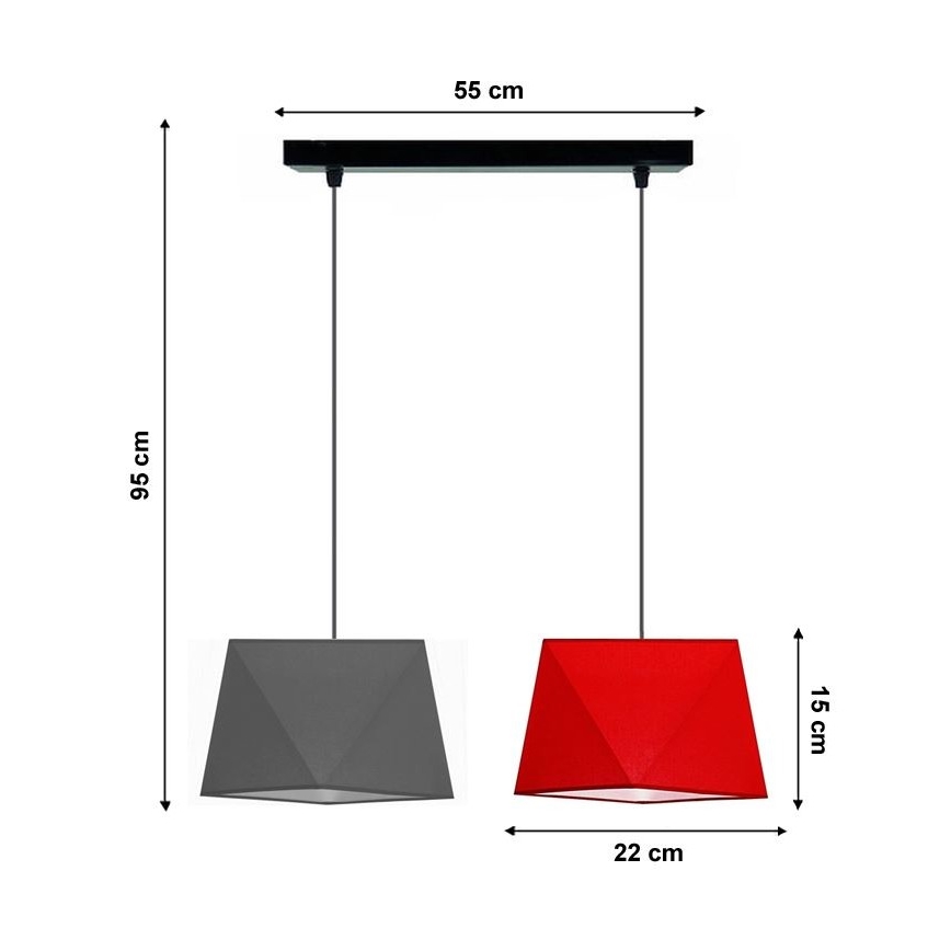 Żyrandol na lince DIAMENT 2xE27/60W/230V szaro-czerwony