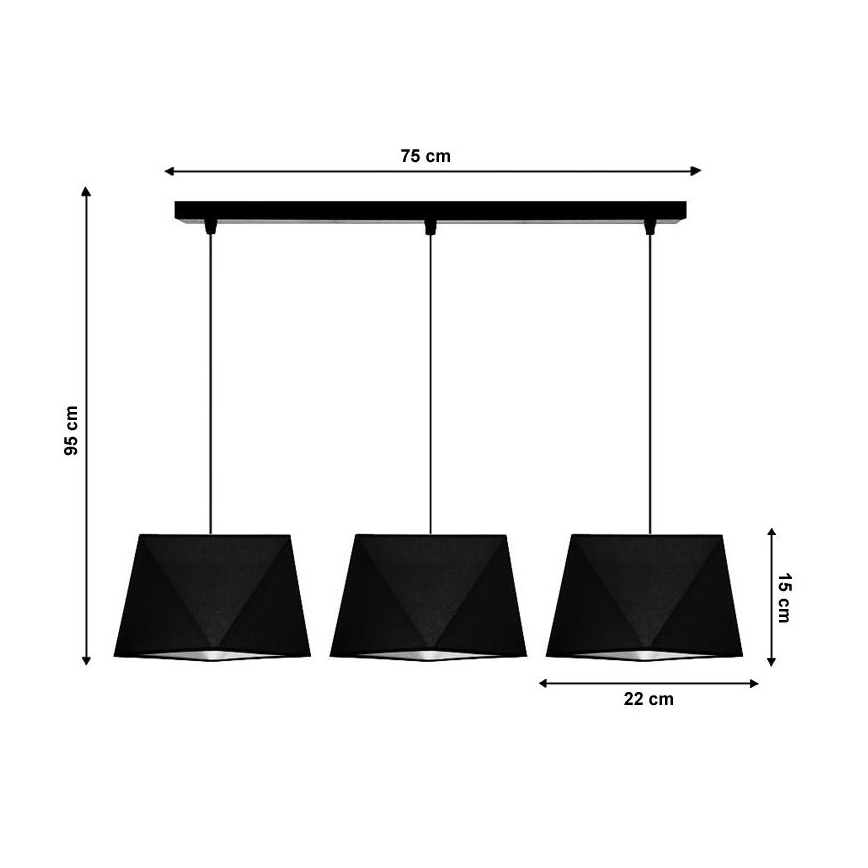 Żyrandol na lince DIAMENT 3xE27/60W/230V czarny