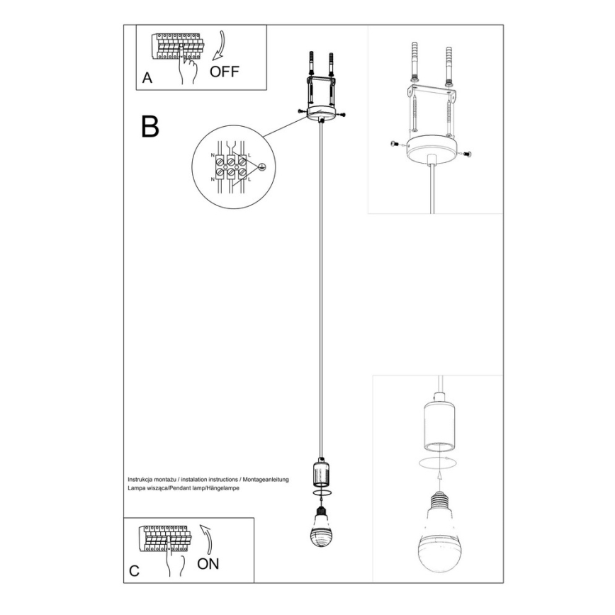 Żyrandol na lince EDISON 1xE27/60W/230V czarny