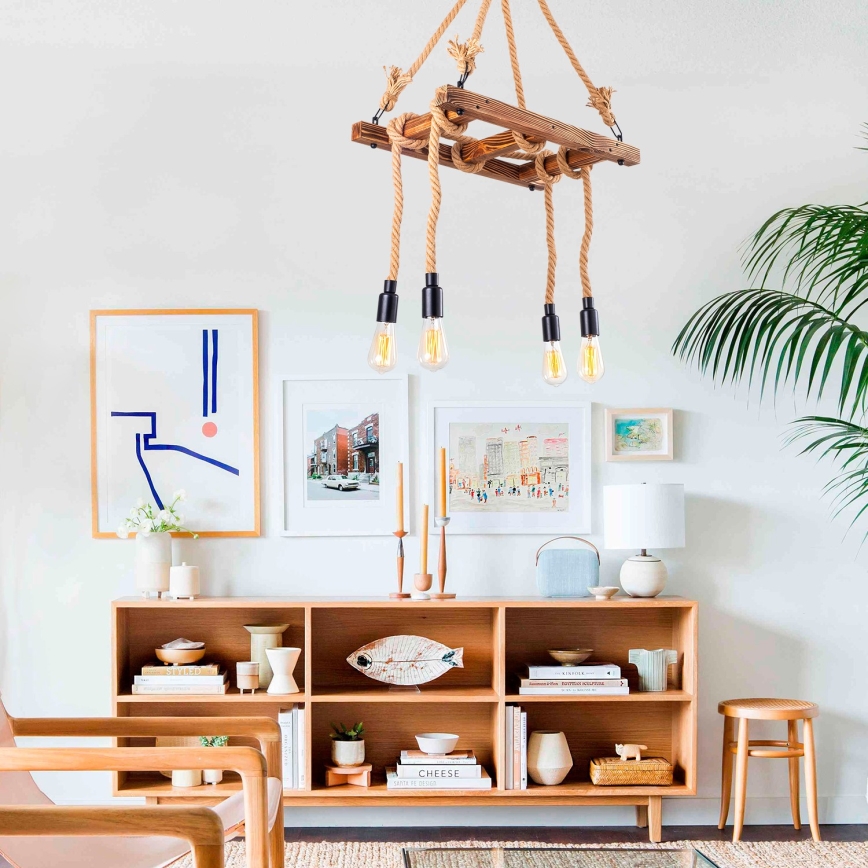 Żyrandol na lince EREBOS 4xE27/40W/230V brązowy