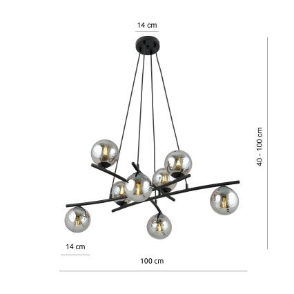 Żyrandol na lince ESSA 8xE14/10W/230V czarny/dym