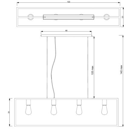 Żyrandol na lince FRAME 4xE27/60W/230V czarny