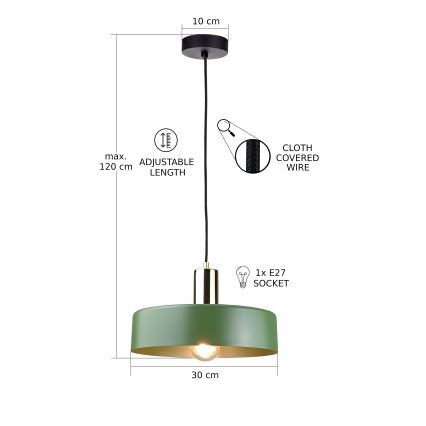Żyrandol na lince HAKI 1xE27/60W/230V zielony/czarny/chrom błyszczący