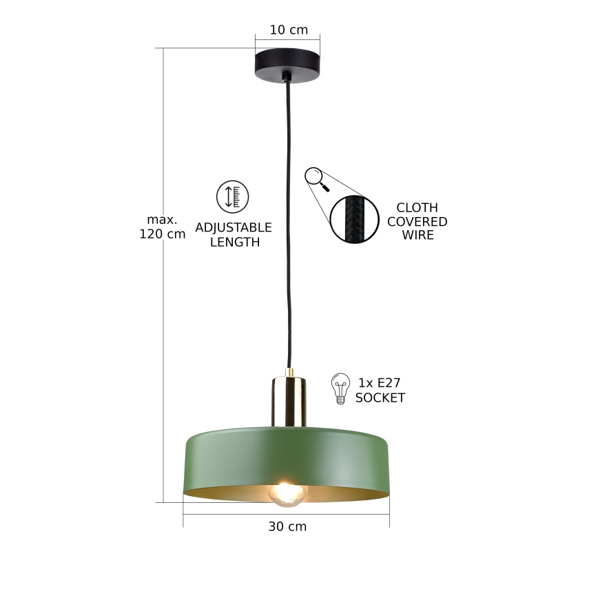 Żyrandol na lince HAKI 1xE27/60W/230V zielony/czarny/chrom błyszczący