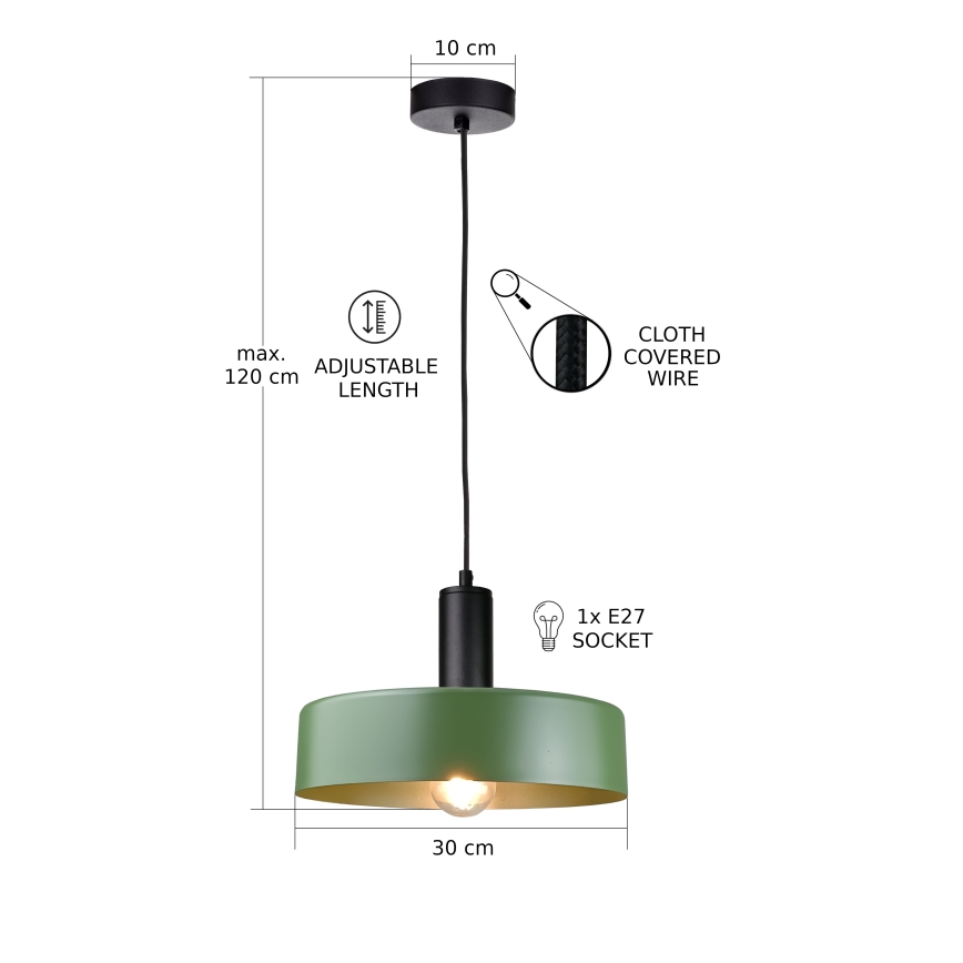 Żyrandol na lince HAKI 1xE27/60W/230V zielony/czarny