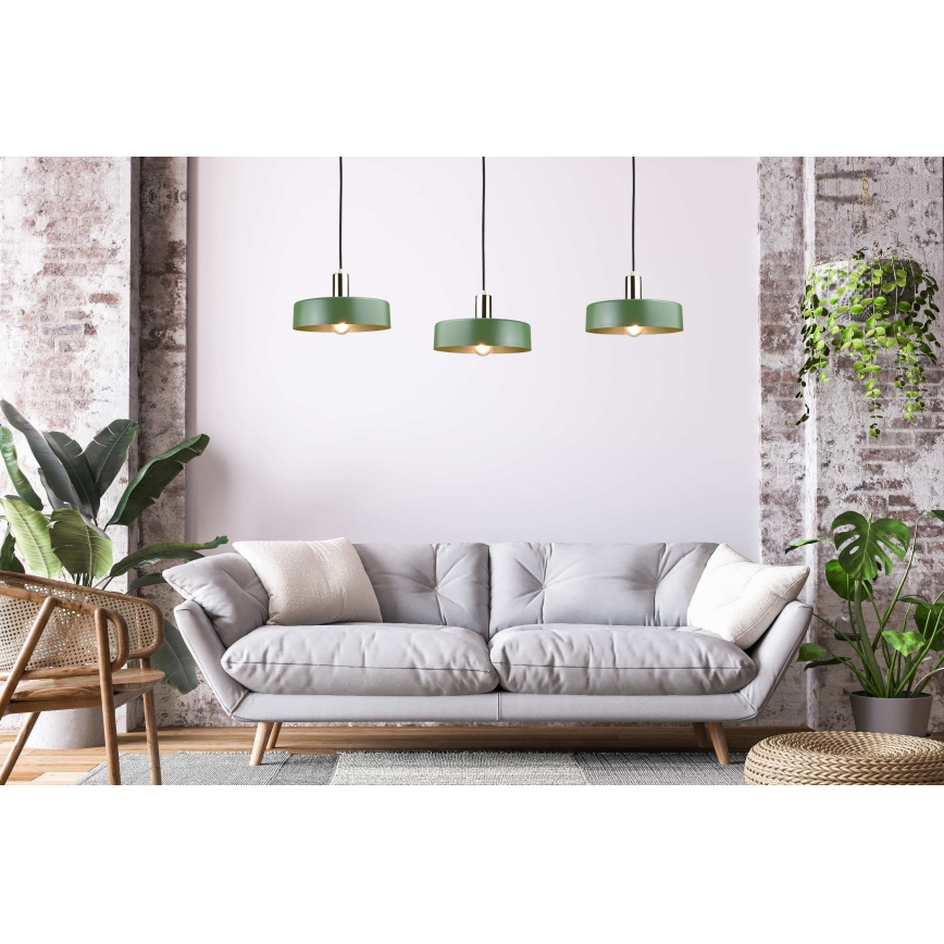 Żyrandol na lince HAKI 3xE27/60W/230V zielony/czarny/chrom błyszczący