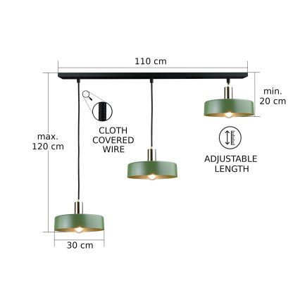 Żyrandol na lince HAKI 3xE27/60W/230V zielony/czarny/chrom błyszczący