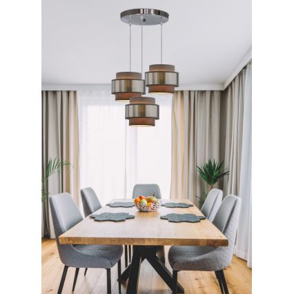 Żyrandol na lince HARE 3xE27/60W/230V szare/matowy chrom